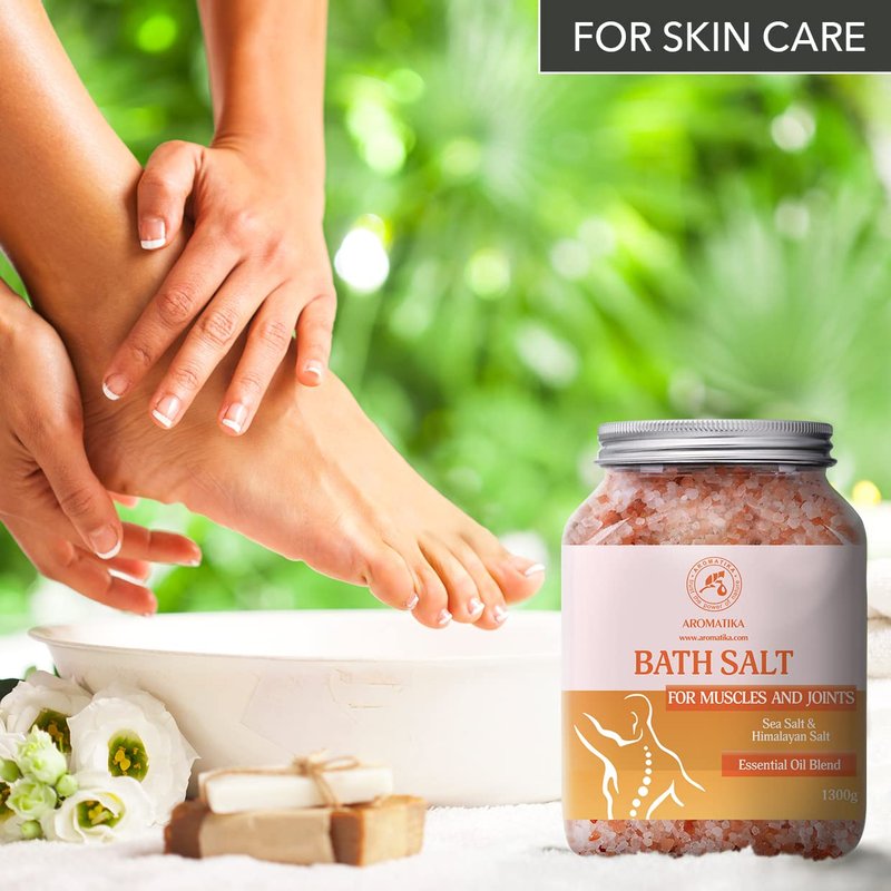 Joint & Muscle Bath Sea Salts 46 Oz (1300g) - w/Essential Oils Lavender & Sage & Rosemary - Natural Sea Salts - Detoxifies - Relaxation - Body Care