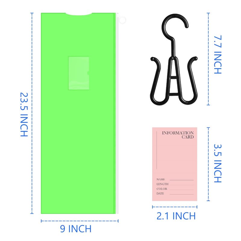 Portable Wig Organizer - 3PCS PVC Wig Bags with Hook, Dust-proof, Waterproof, Multiple Wigs Holder, Stand, Hanger (Fluorescent Green)