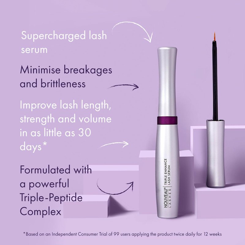 Nouveau Lashes Triple Enhance Lash Serum - Vegan Formula with Triple Peptide Complex | 5 ml for Length, Strength & Volume