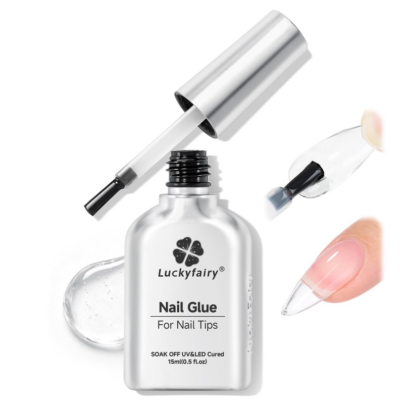 Luckyfairy Gel Nail Glue for Nail Tips: 15ml U V Nail Gel Glue Super Strong Long Lasting for Clear Acrylic Press on False Nails, No Peel Off & Bubble Free Formula, Not for Press-on