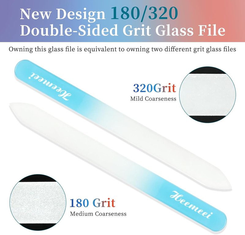 Skiennix Glass Nail Files - Double-Sided 180/320 Grit with Case | Perfect for Natural Nails & Pedicures