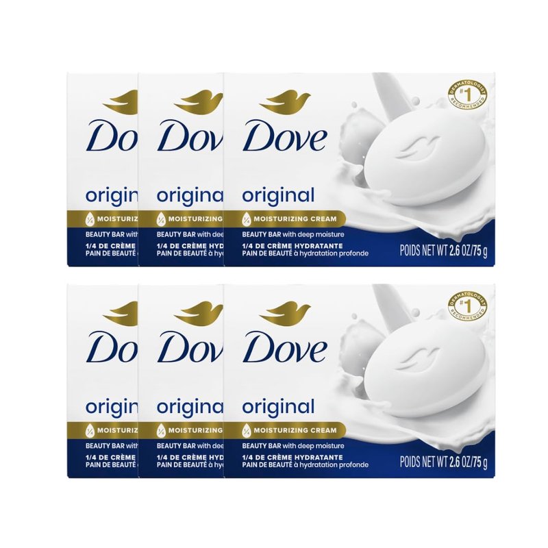 Dove Beauty Cream Bar Soap Original, Moisturizing Gentle Cleansing Bar for Face & Body, 1/4 Moisturizing Cream, Rich Lather, For Normal to Dry Sensitive Skin, 75 g Single Bar, Pack of 6
