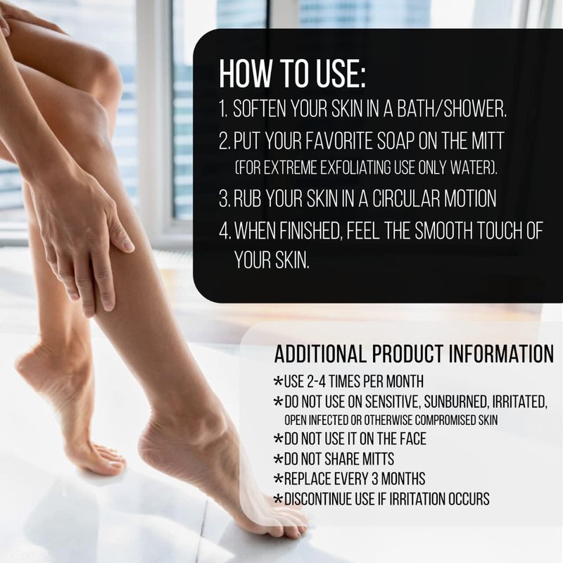 Exfoliating Body Scrub for Bath and Shower Use - Face Scrubber and Body Exfoliator Mitt, Dead Skin Remover - Exfoliating Glove Shower Scrub for Men and Women - Pair Black