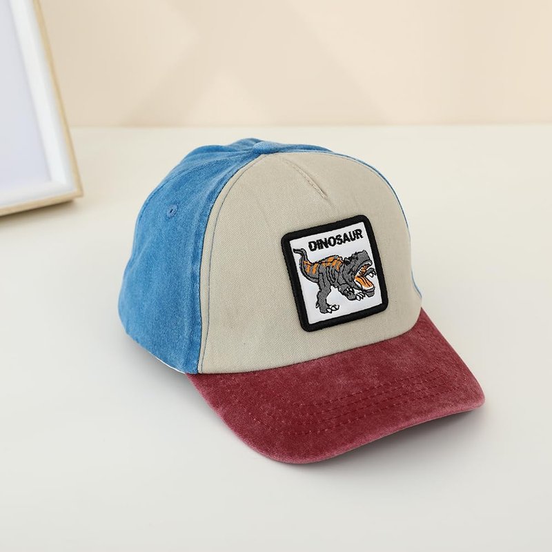 Kids Red Dinosaur Cap Toddler Boy Gifts Adjustable Embroidered Sun Hat Baseball Denim Hat Outdoor Play Size 2-8 Years