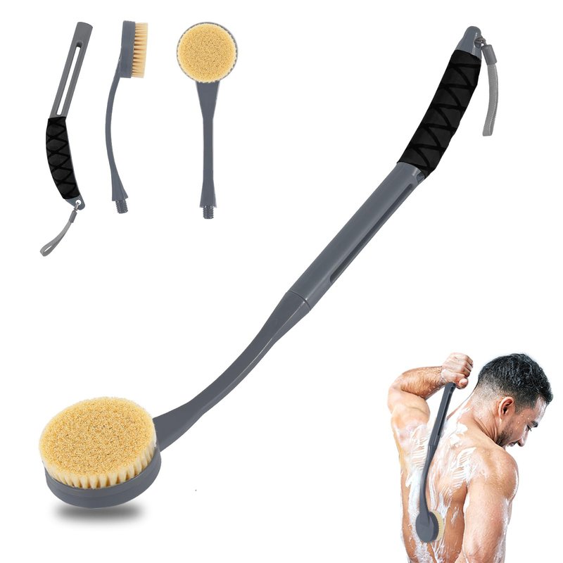 Gobiteli Back Scrubber for Shower,20.5" Long Handle Shower Brush for Body for Deep Clean,Back Brush for Shower for Men Women(Grey)
