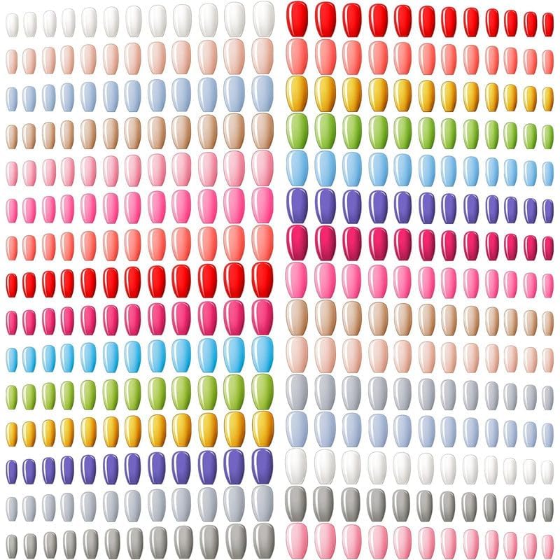 Skiennix Medium Square False Nails - 720 Pieces Ballerina Coffin Press-On Nails in Bright Colors