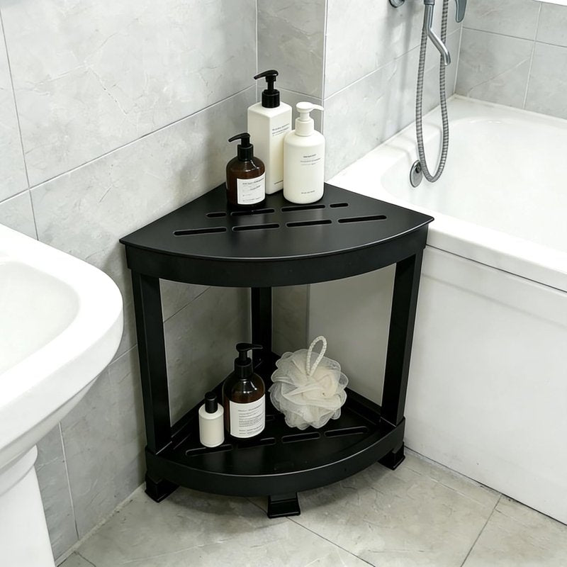 CROWNFURN Shower Foot Rest, HIPS Waterproof Shower Stool for Inside Shower, Corner Shower Bench for Shaving Legs with Baffle Storage Shelf for Small Space, Rapid Assembly DIY Combination Shelf (Black)