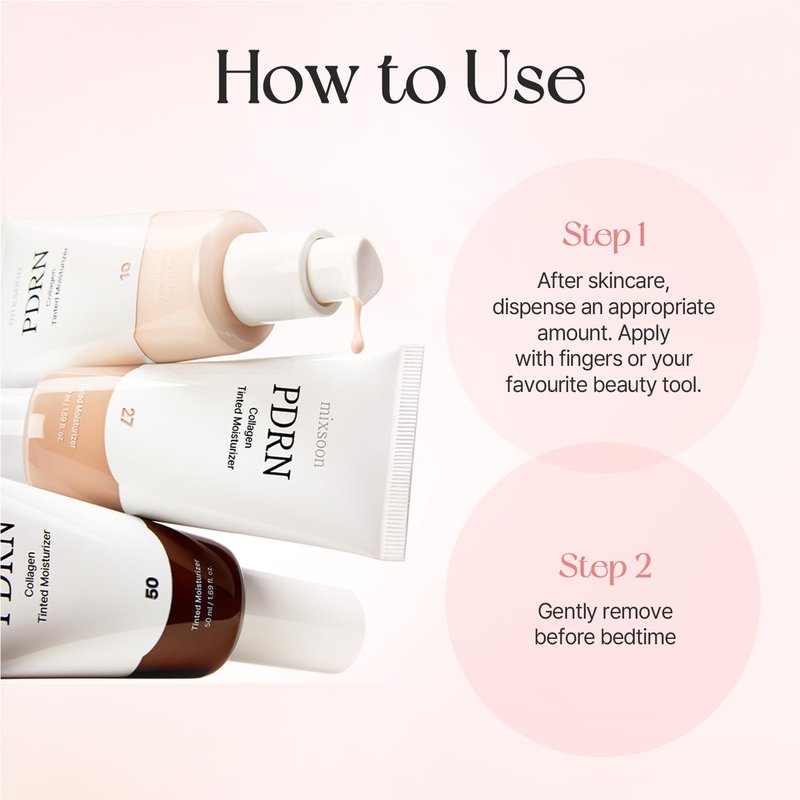 PDRN Collagen Tinted Moisturizer - Skincare-Infused Base with Rice PDRN & Peptides | 24H Glow, 10 Shades, 50ml