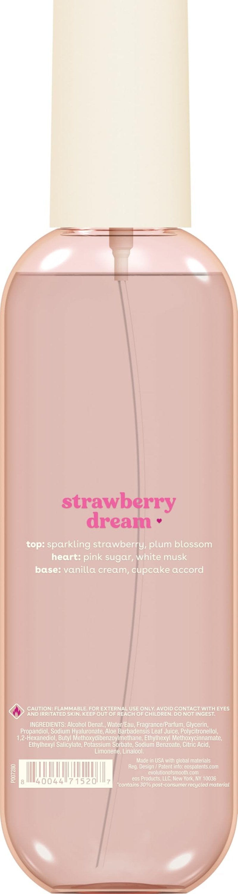 eos Cashmere Body Mist, Strawberry Dream, Body Spray for Women, Strawberry Perfume, Hair Mist, Moisturizing, Hyaluronic Acid, Glycerin, Vegan, Cruelty-free, 6 fl oz