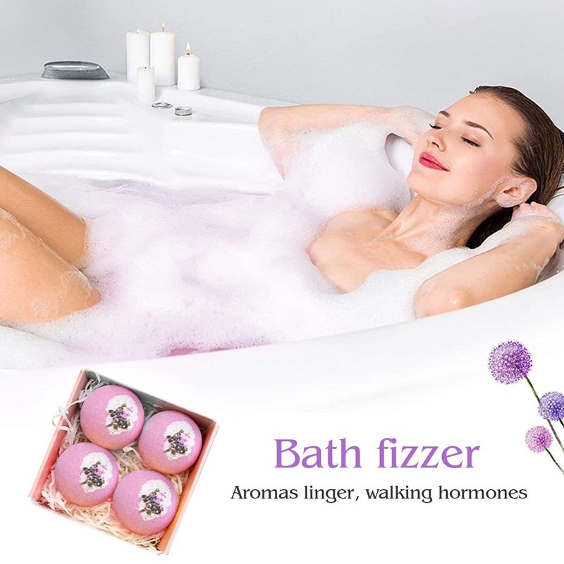 KASTU Dried Flower Bath Bombs Salt Balls,4-Pack Gift Set,Lavender Extract Essential Oils,Moisturizing Dry Skin,Fizzy Spa,Relaxation,Self Care,Relaxing,Bubble Bath Bomb Gifts Idea for Men Women