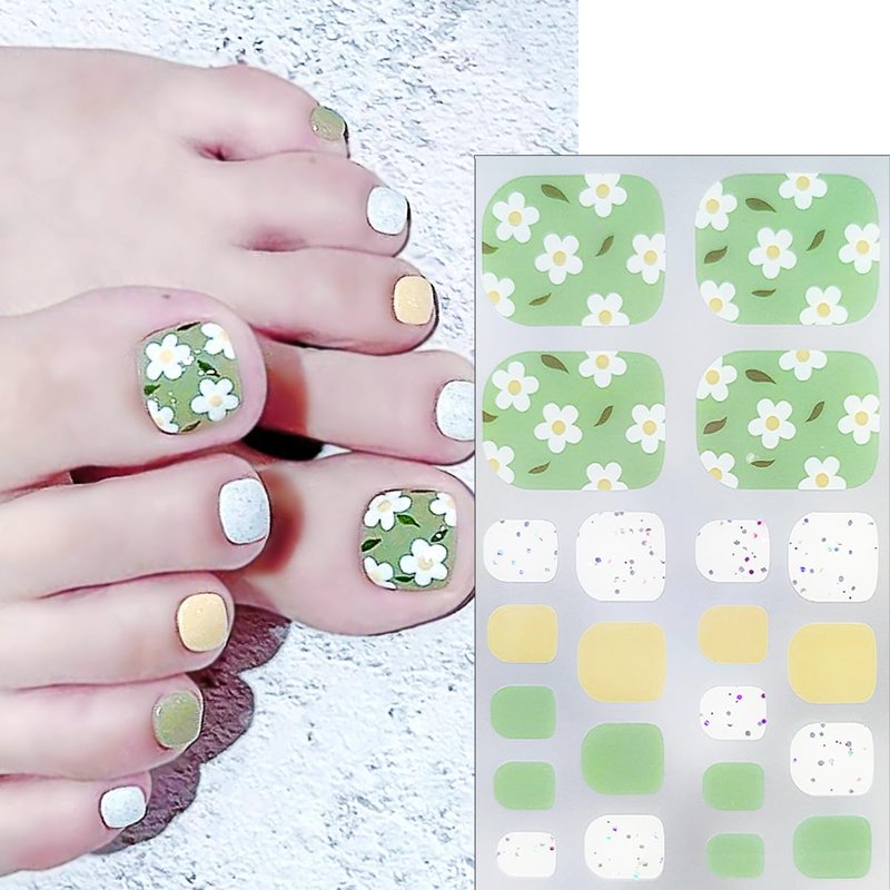 4 Sheets Spring Floral Gel Toe Nail Stickers Full Nail Wraps Summer Cherry Toenail Polish Strips for Women Self-Adhesive Toe Stickers Polish Gel Toenails Stickers with 1pcs Nail File