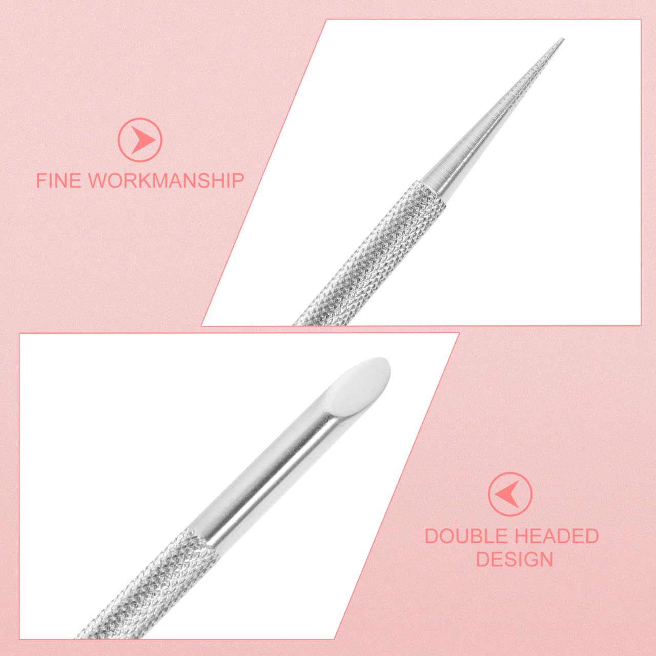 TOVINANNA Cuticle Pusher Tool 2Pcs Stainless Steel Nail Polish Remover Manicure Tool with Ergonomic Non-Slip Handle for Precise Nail Cuticle Care, 4.76 Inch