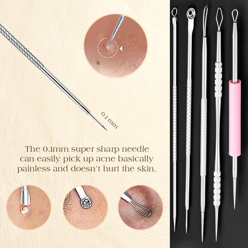 22 Pcs Pimple Popper Tool Kit 410 Stainless Steel Blackhead Remover Tools, Pimple Extractor Tool Kit for Blackheads, Blemish, Comdone, Acne, Zit, and Whiteheads for Face & Nose