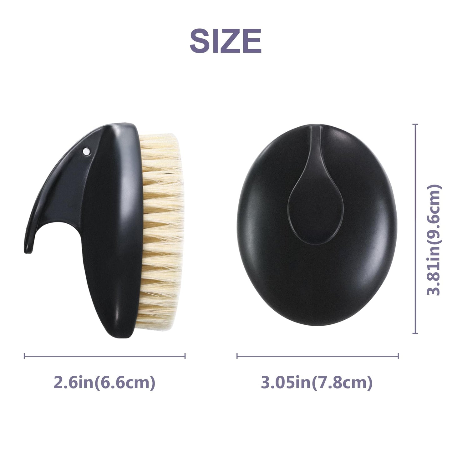 Dry Brushing Body Exfoliating Brush, Anti-Slip Body Scrubber for Shower, Natural Boar Bristles Bath Brush for Deep Cleansing & Softening Skin, Improve Circulation (Black-Boar Bristles)