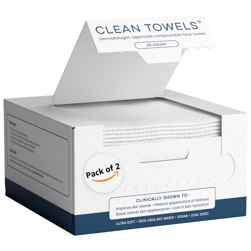 Clean Skin Club Face Towels - 100% Biobased Disposable Makeup Remover Wipes | Ultra Soft, 50 Ct Total