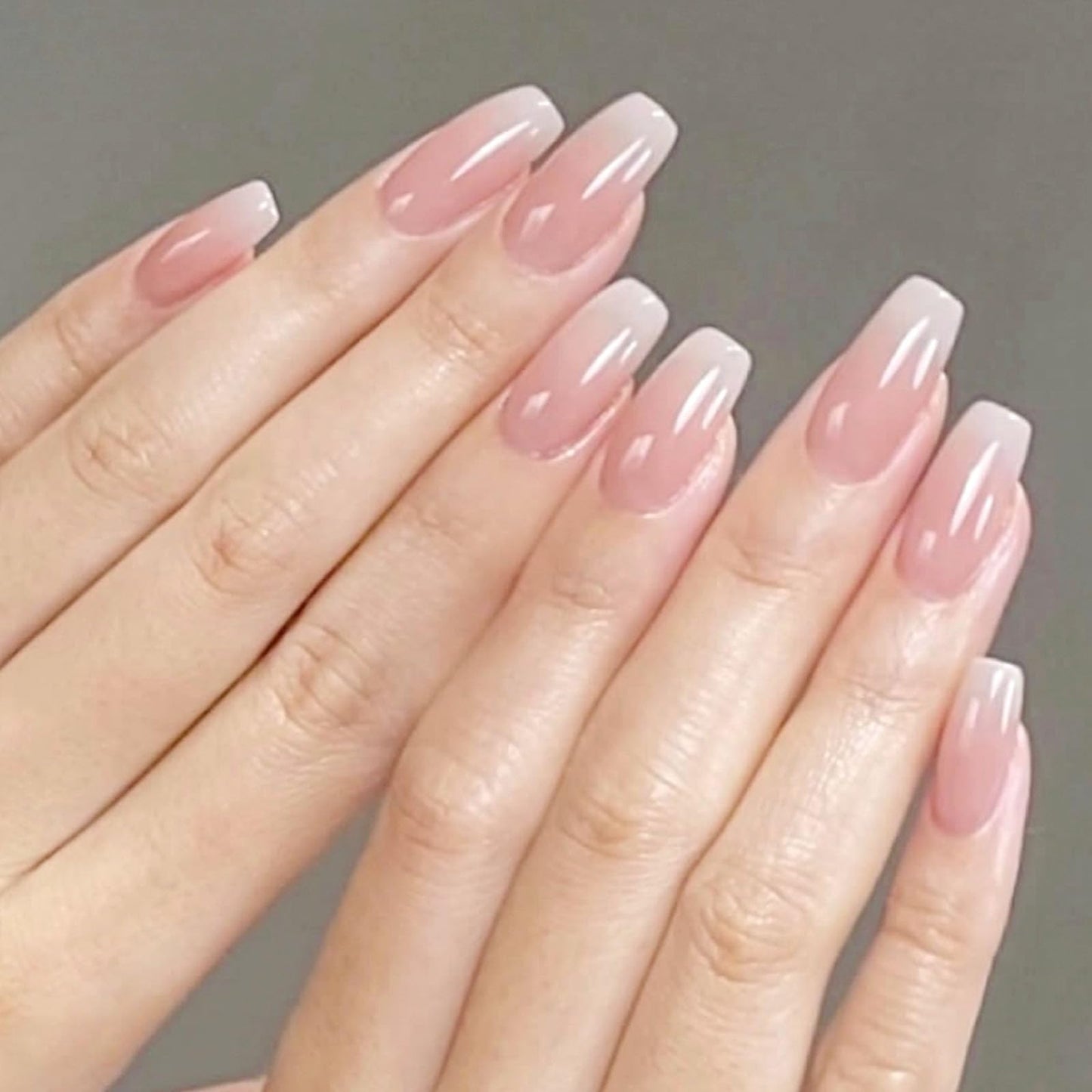 Solid Color Press on Nails Medium Coffin Fake Nails Pink Full Cover Glossy Glue on Nails Gradient Nails Press ons Cute Acrylic Artificial Stick on Nails for Women 24Pcs