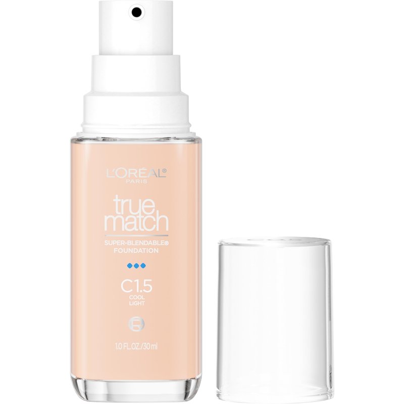 L'Oreal Paris True Match Super-Blendable Foundation, Medium Coverage Liquid Foundation Makeup with SPF 17, C1.5, Light, 1 Fl Oz