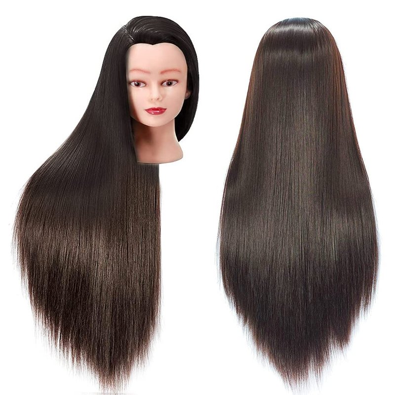 FABA Mannequin Head with Hair #4 Brown 26"-28" Hair Mannequin Heads for Make up, Braiding Hairdressing Doll Head for Styling Practice Cutting Training Head with Free Clamp Holder