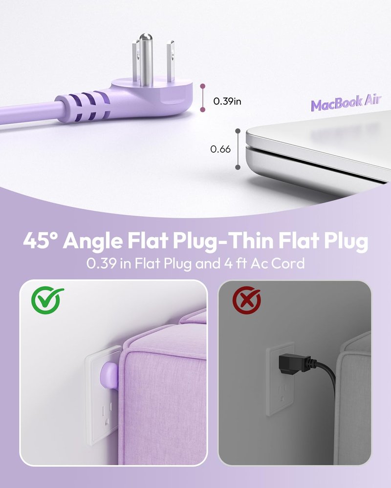 NTONPOWER Purple Travel Power Strip,Travel Essentials 4 Outlets 3 USB(1 C) with 4FT Wrapped Extension Cord Flat Plug, Cruise Essentials 2026 for Hotel Travel Cruise Essentials