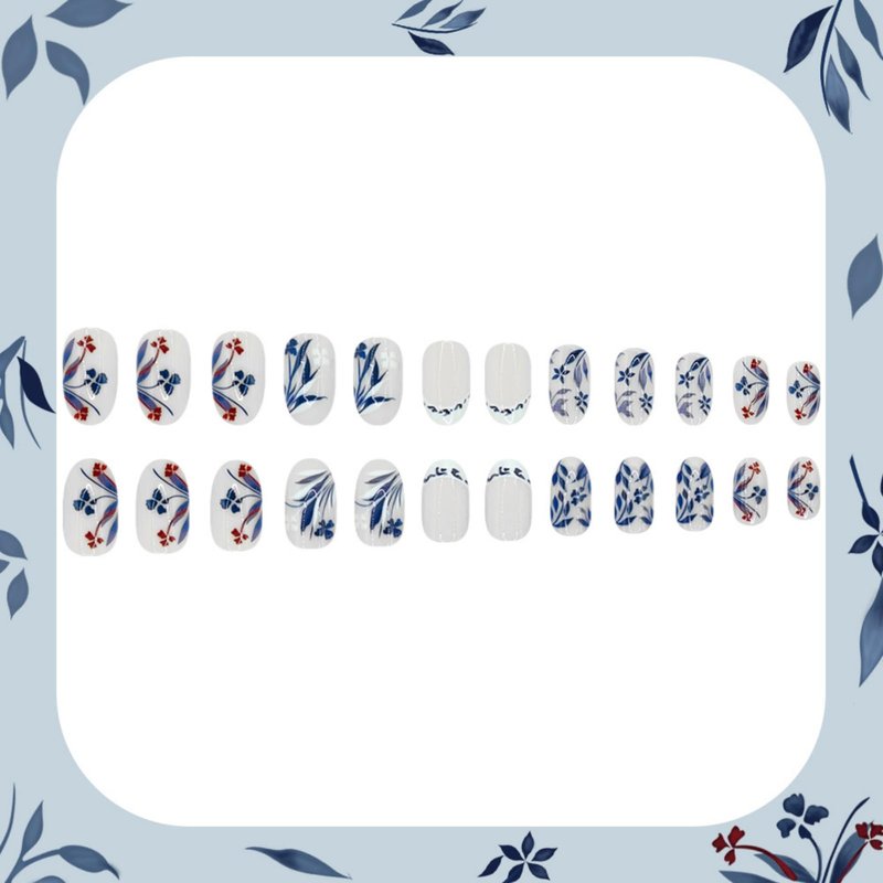 Red Press on Nails Flower Fake Nails Medium Almond Nail Press ons Red Ombre French Tip with Design Glossy Full Cover Glue on Nail for Women Manicure