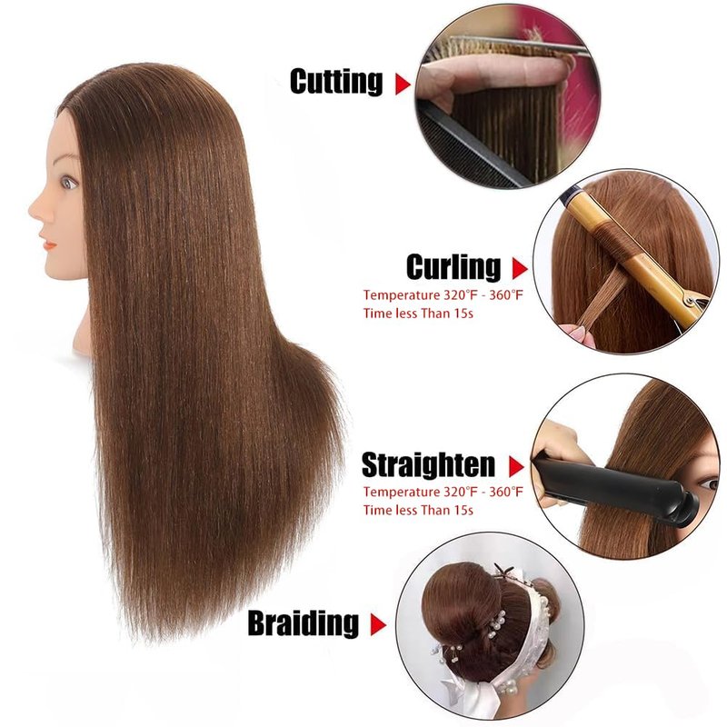 Opini Mannequin Head - 100% Real Human Hair Cosmetology Training Head for Hairstyling (Brown)