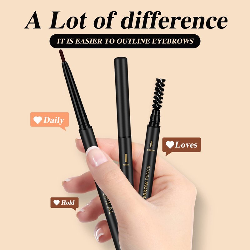 3Pcs Waterproof Eyebrow Pencil Dark Brown, Premium Eye Brow Pencil Brn with Spoolie Brush, Longwearing for Perfect Brows, Professional, Precision, Defines, Double-ended Eyebrow Pen for Women, O'CHEAL