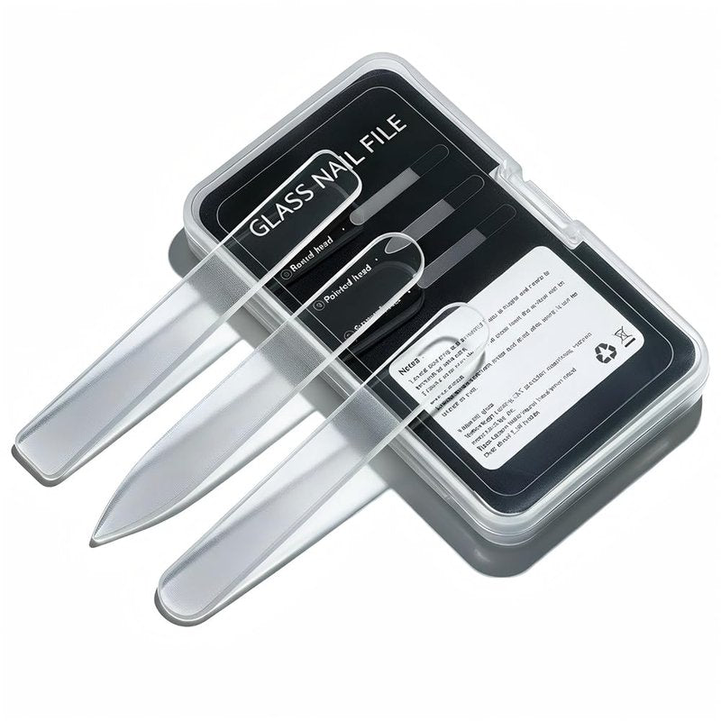 3 in 1 Nano Glass Nail File Set Double Tempered Glass Manicure Pedicure Tool for Shaping Buffing with Travel Case Reusable Washable Nail Care Kit for Women Girls Home Travel