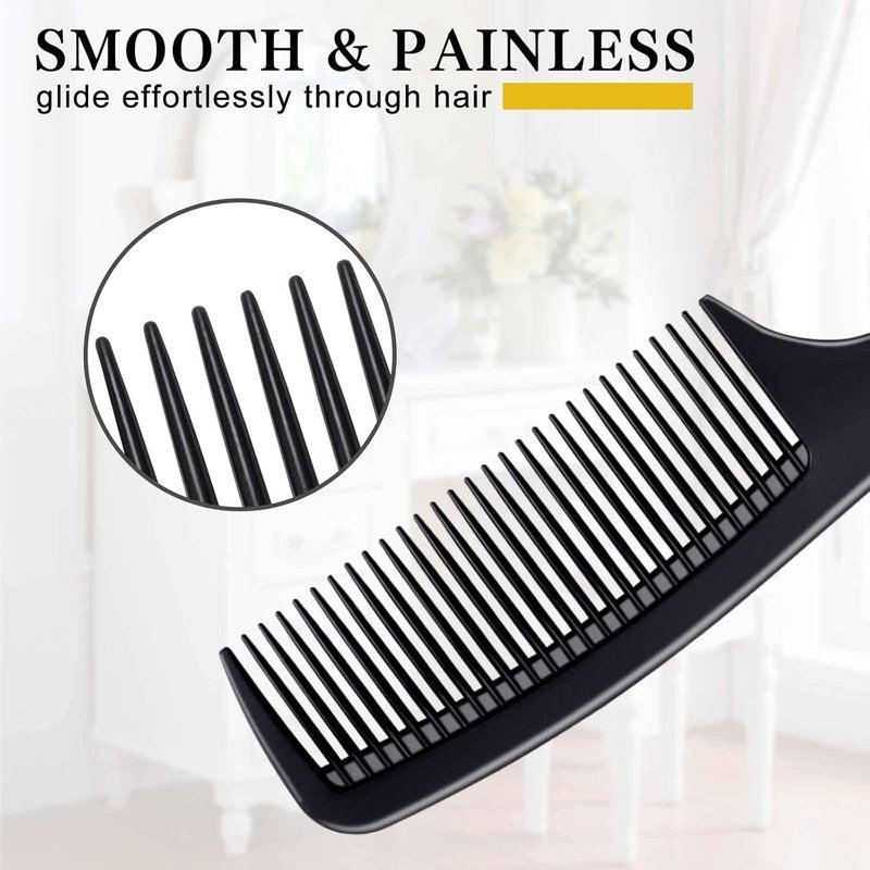 Premium Black Carbon Fiber Hair Comb Set - 4 Professional Combs for Teasing & Parting | All Hair Types