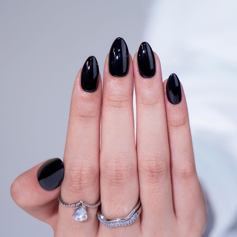 Black Press On Nails Almond - BTArtbox Short Press On Nails with Nail Glue, Fit Perfectly & Natural Reusable Stick On Nails in 16 Sizes - Soft Gel Glue On Nails Kit, Black Velvet