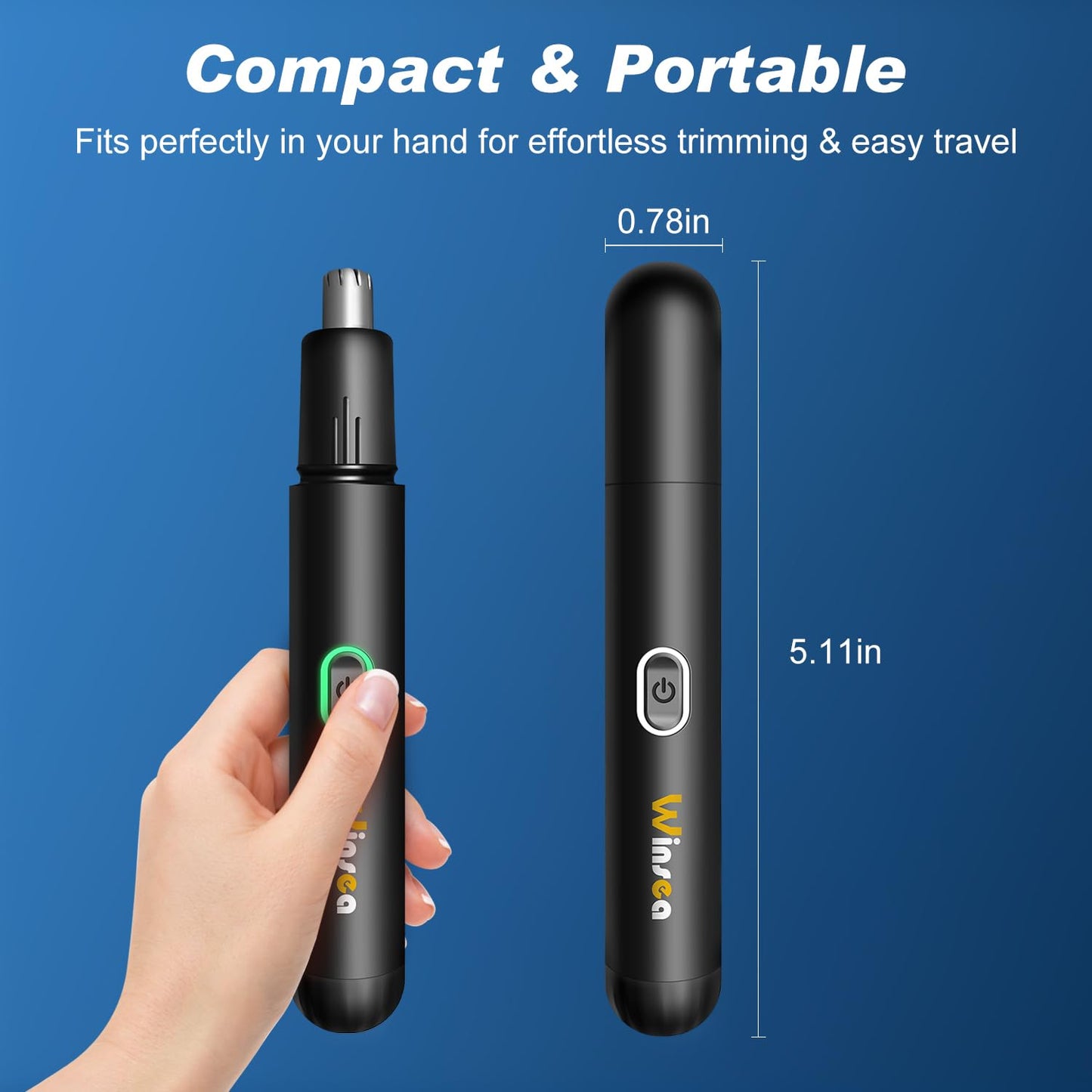 Winsea Precision Nose Hair Trimmer – 360° Safe & Efficient Electric Trimming, USB Rechargeable, Waterproof, for Nose, Ear, Eyebrows, and Beard Grooming