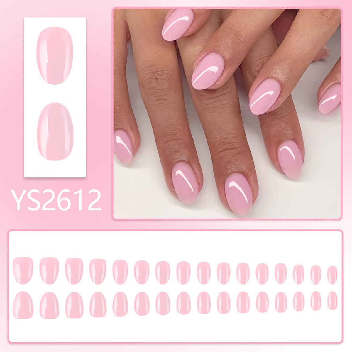 Soft Pink Press on Nails Short Oval Fake Nails with Solid Color Design,Reusable Artificial Nails,Easy Apply Full Cover Stick on Nails for Women Manicure 32Pcs