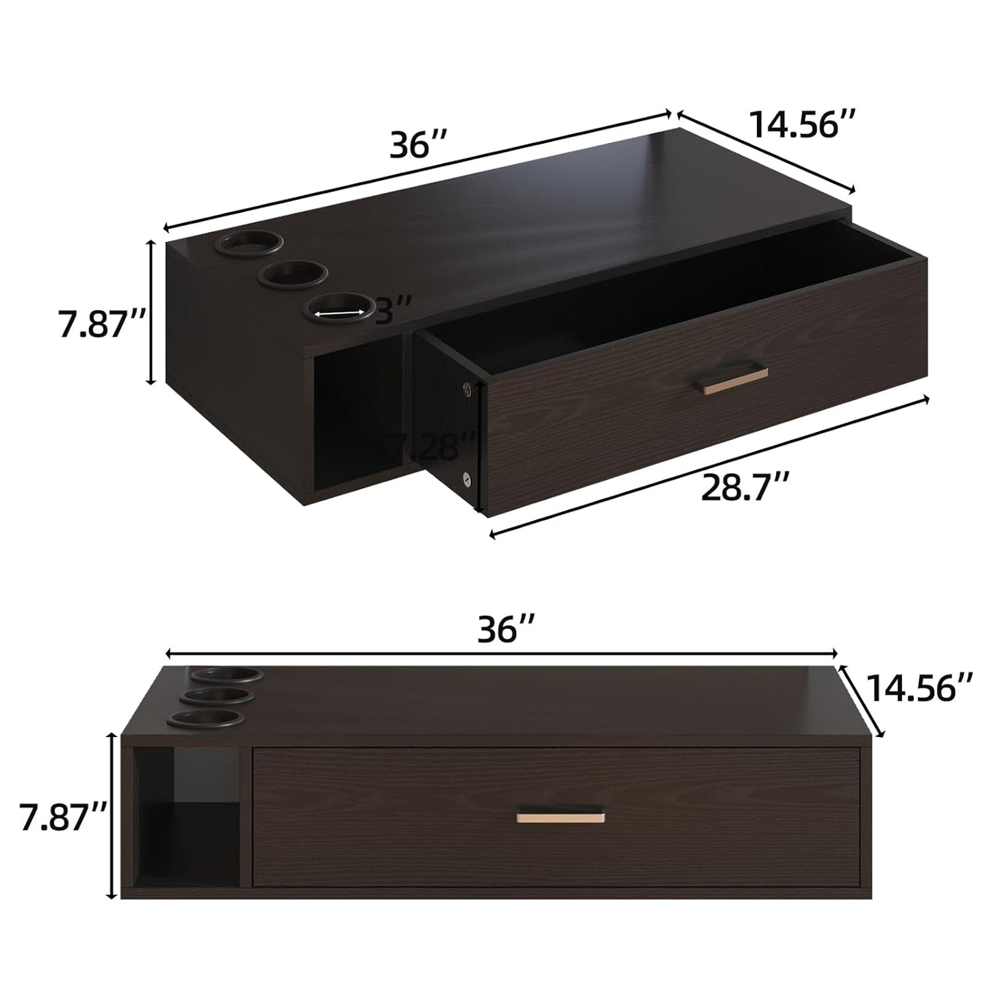 Wall Mount Salon Station - 36" Black Barber Organizer with Drawer & 3 Dryer Holders | Hair Stylist Storage Solution
