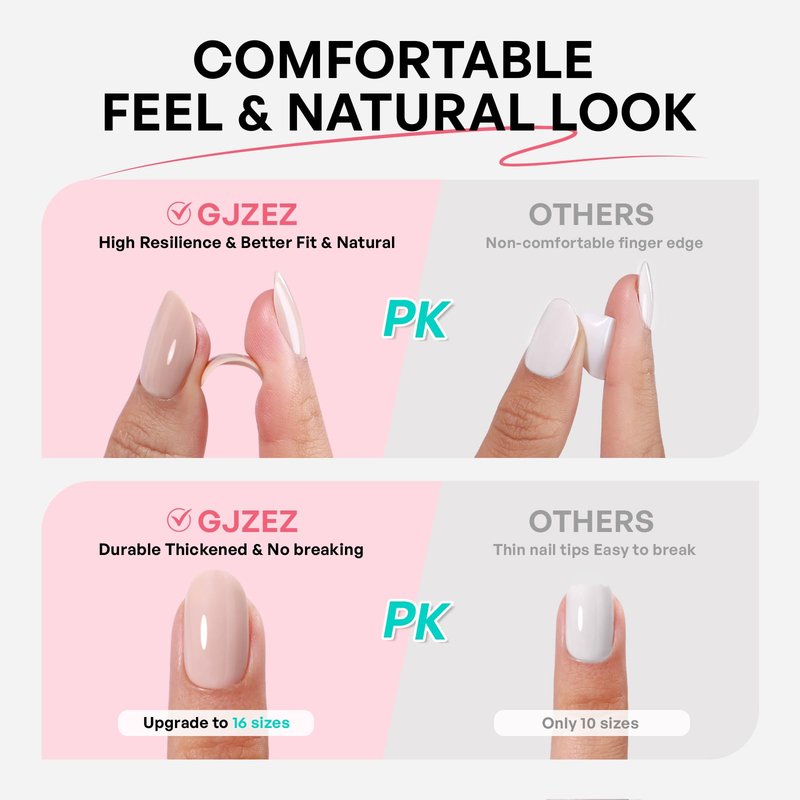 Red Press on Nails Medium Oval - GJZEZ Soft Gel Nail Press Ons Solid Glossy Full Cover Fake Nails Gifts for Women | 16 Sizes - 32 pcs Natural Long Lasting Reusable Faux Nail Kit with Glue, Cherry Red