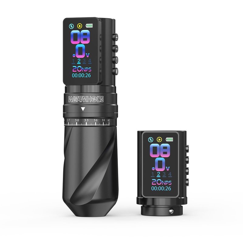 Wormhole 2 PCS 2300mAh Batteries Tattoo Gun Wireless Tattoo Machine Multi-function Tattoo Pen Smart Display, 3 Working Modes, 7 Strokes Length for Artists