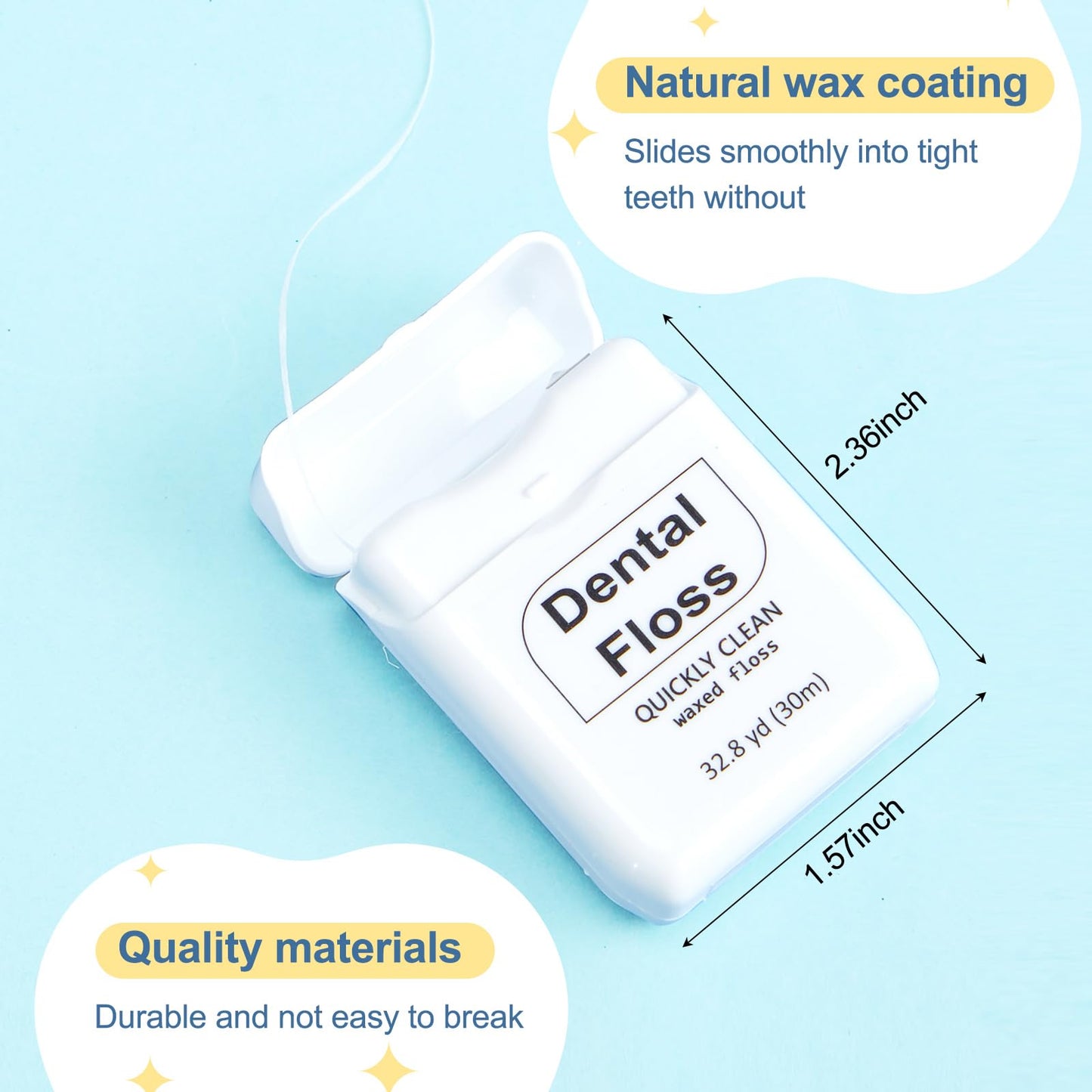 Baderke 6 Pack Mini Dental Floss, Travel Pack, 30 M Each Waxed Glide Floss Oral Care for Family Teeth Protection Effective Plaque Removal, Slides Smoothly(White)