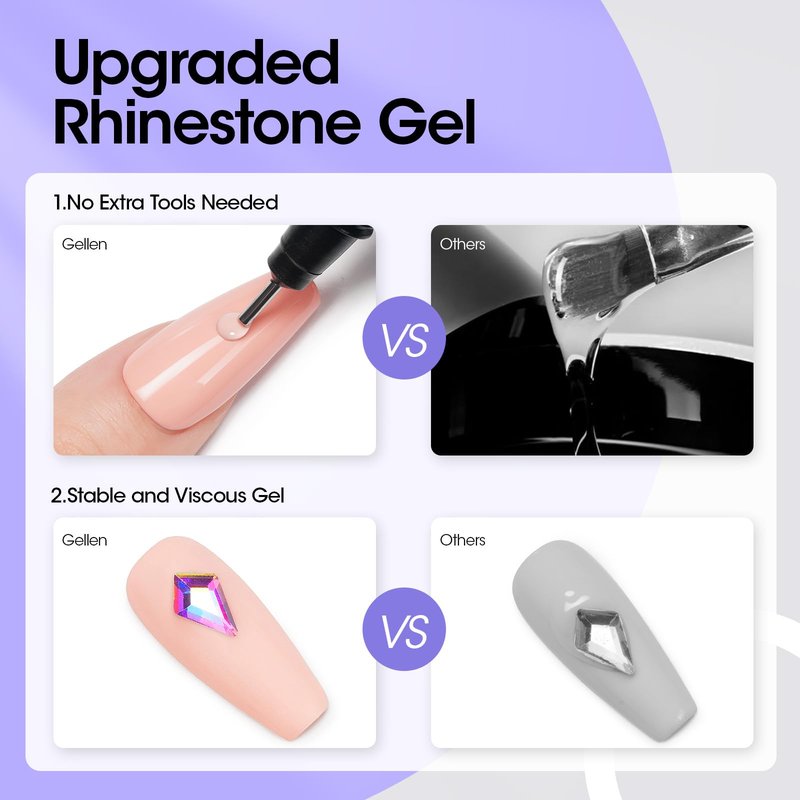 Gellen 30g Rhinestone Glue for Nails, Super Strong Adhesive Gel Nail Glue for Nail Charms, UV Light Needed Nail Gel for 3D Nail Art & Beads & Diamonds & Jewelry