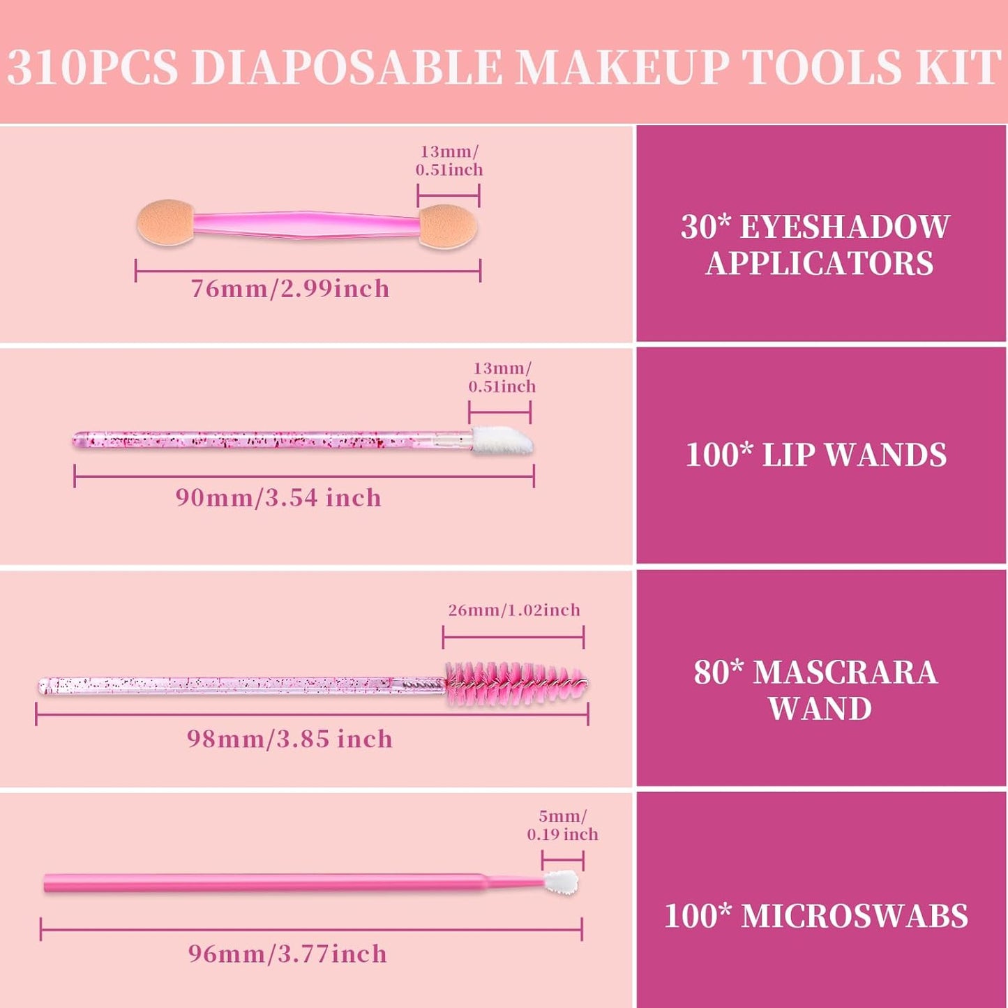 Teenitor Disposable Makeup Applicators Kit - 310PCS Mascara Wands, Eyeshadow & Lip Applicators | Essential Tools for Makeup Artists