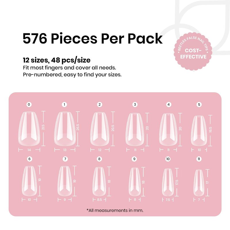 Beetles Gel Nail Tips Short Coffin 576 PCS Half Matte Pre-shape Short Fake Nails 12 Sizes Full Cover Acrylic False Nails Extension DIY Manicure Gifts for Women