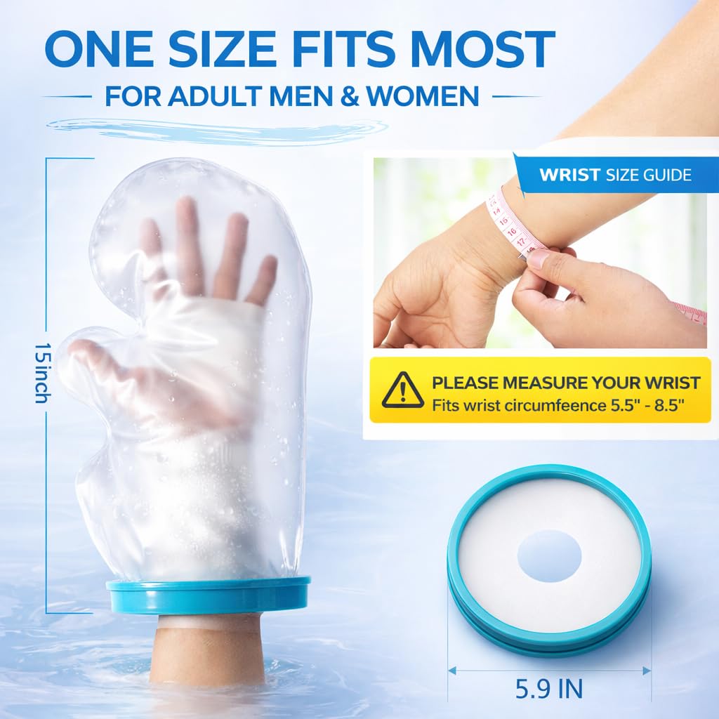 Waterproof Hand Cast Cover for Shower After Surgery — Reusable Leak-Proof Wrist & Finger Cast Protector for Adults, Comfortable Watertight Cover for Broken Hand, Wound, Swimming & Daily Recovery