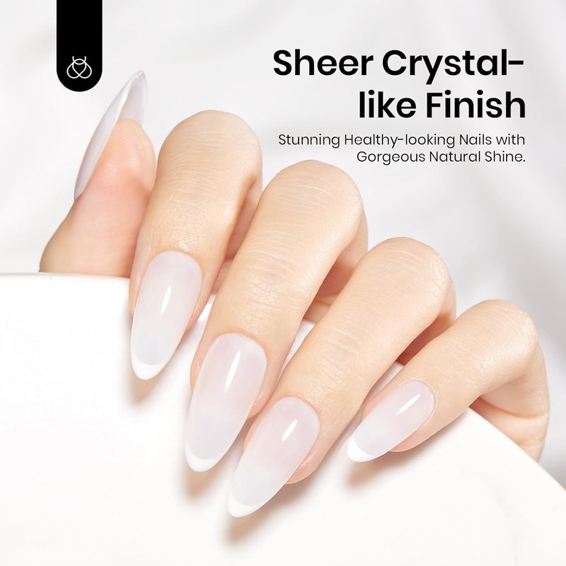 Beetles Milky White Gel Nail Polish No Wipe Gel Top Coat and Base Coat Set 3Pcs 15ml, Nude Jelly Color Long Lasting, Soak Off U V LED Nail Art Design for Women