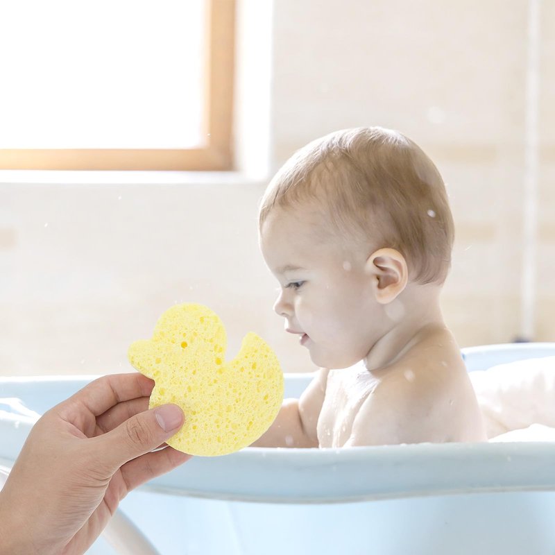 minkissy Cute Bath Sponge for Newborns Soft Yellow Duck Bathing Sponges for Kids, Baby Cartoon Bath Sponge Gentle Exfoliating Bath Supplies