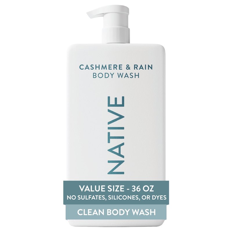 Native Body Wash for Women & Men, Cashmere & Rain, 36 oz Pump Bottle, Sulfate-Free & Gentle