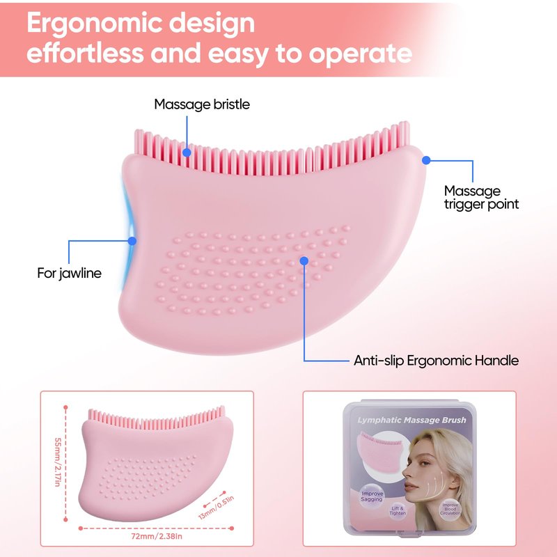 Lymphatic Contour Face Brush-Food Grade Silicone Lymphatic Drainage Massager - Easy Clean Dry Brush for Face for Jawline Sculpting & Anti-Puffiness, Detox & Lift,Improves Skin Glow & Absorption (1)