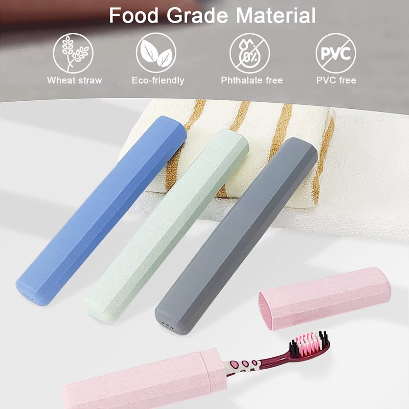 Mulbozy Travel Toothbrush Case, Portable Toothbrush Protector Cover, Breathable Wheat Straw Toothbrush Holder for Traveling, Camping, Business, Home, School, Gym, and More - 4 Packs