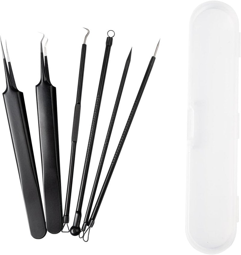 Skiennix Blackhead Remover Tool Kit - 6-Piece Pimple Popper Set for Clear Skin | Black