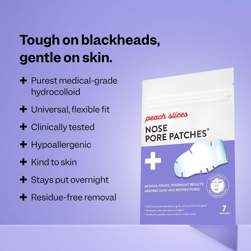 Peach Slices - Nose Pore Patches (7 ct) - Overnight Blackhead Remover - Pore Strips - Absorbs Gunk - Thin, Flexible & Painless - Hydrocolloid Patches - Vegan & Cruelty Free - Korean Skin Care & Beauty