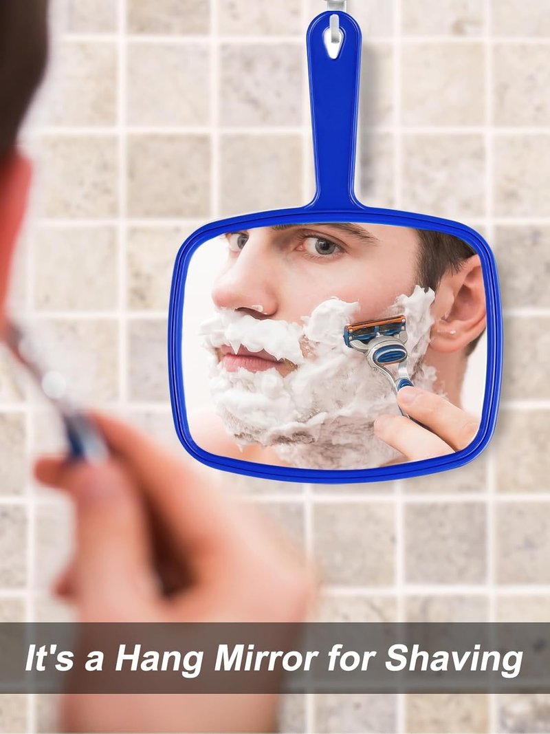 Gladmart Handheld Salon Mirror - Square Barber Hairdressing Mirror with Handle | Blue 7.4 x 10.3 Inches