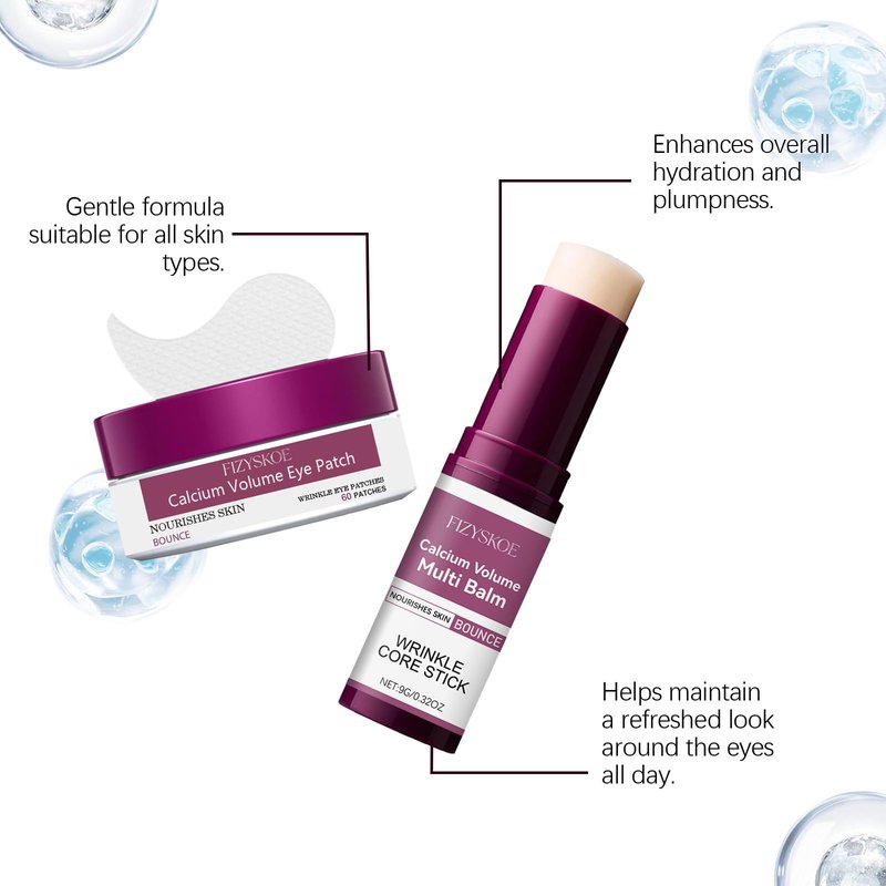 FIZYSKOE Eye Care Duo Set, Calcium Multi Balm Stick & Hydrogel Under Eye Patches 60ea (30 Pairs),Hydrating, Firming Skin, for Eye Treatment Skin Care Set (Balm Stick + Eye Patches)