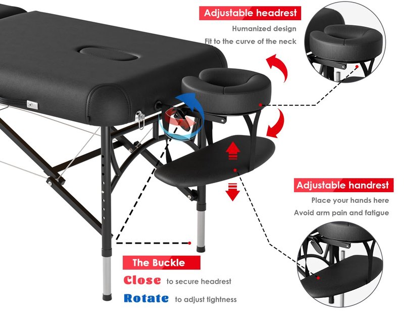 CLORIS 84" Professional Massage Table Portable 2 Folding Lightweight Facial Solon Spa Tattoo Bed Height Adjustable with Carrying Bag & Aluminium Leg Hold Up to 1100LBS