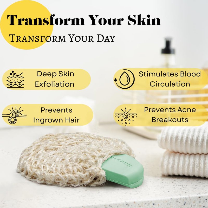 Natural Handwoven - Sisal Loofah Made from Premium Agave Fibers - Arabic - Turkish Style Shower Loofahs Sponge with Soap Pocket - Exfoliating Body Scrubber - Organic Luffa
